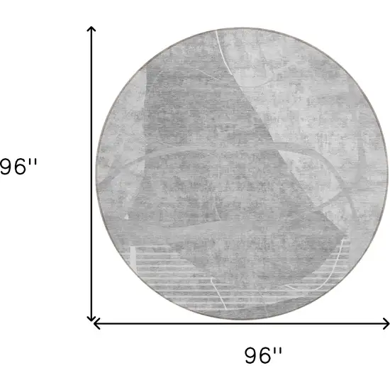8' Gray Silver And Ivory Round Abstract Washable Indoor Outdoor Area Rug Photo 3