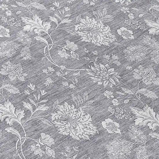 8' Gray Silver And Ivory Round Floral Washable Indoor Outdoor Area Rug Photo 8