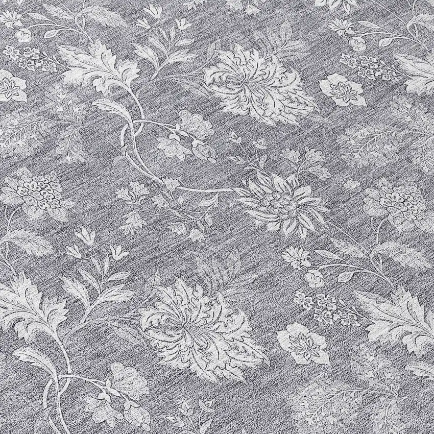 8' Gray Silver And Ivory Round Floral Washable Indoor Outdoor Area Rug Photo 8