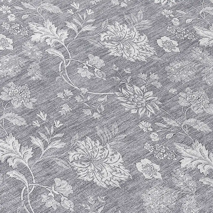 8' Gray Silver And Ivory Round Floral Washable Indoor Outdoor Area Rug Photo 8