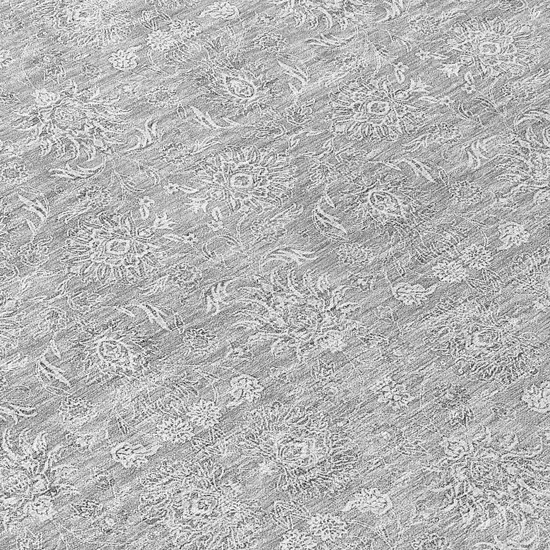 8' Gray Silver And Ivory Round Floral Washable Indoor Outdoor Area Rug Photo 9