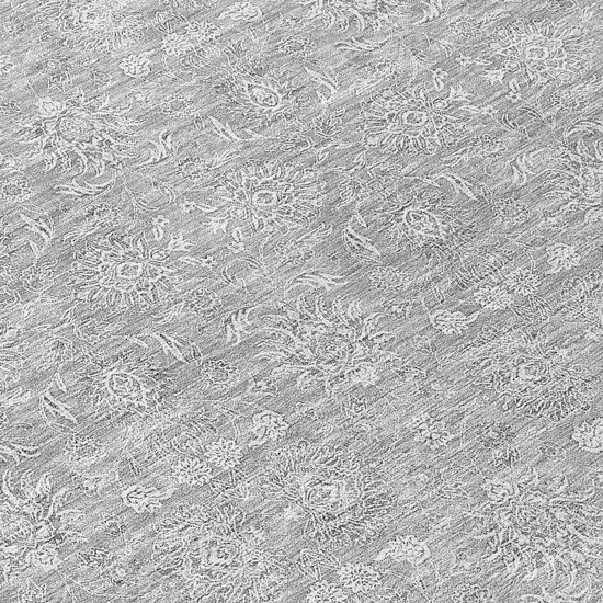8' Gray Silver And Ivory Round Floral Washable Indoor Outdoor Area Rug Photo 9