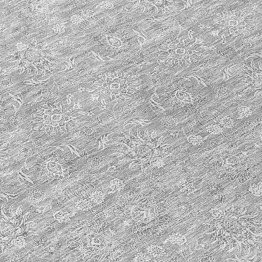 8' Gray Silver And Ivory Round Floral Washable Indoor Outdoor Area Rug Photo 9