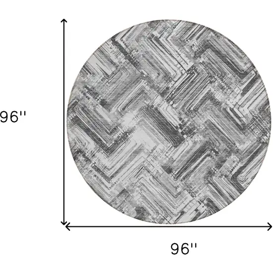 8' Gray Silver And Ivory Round Geometric Washable Indoor Outdoor Area Rug Photo 8