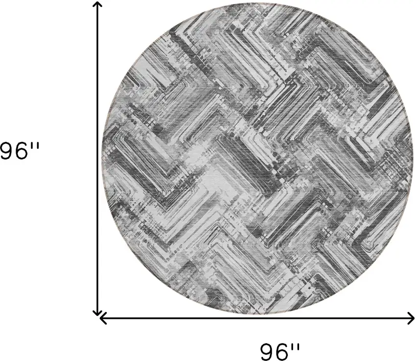 8' Gray Silver And Ivory Round Geometric Washable Indoor Outdoor Area Rug Photo 8