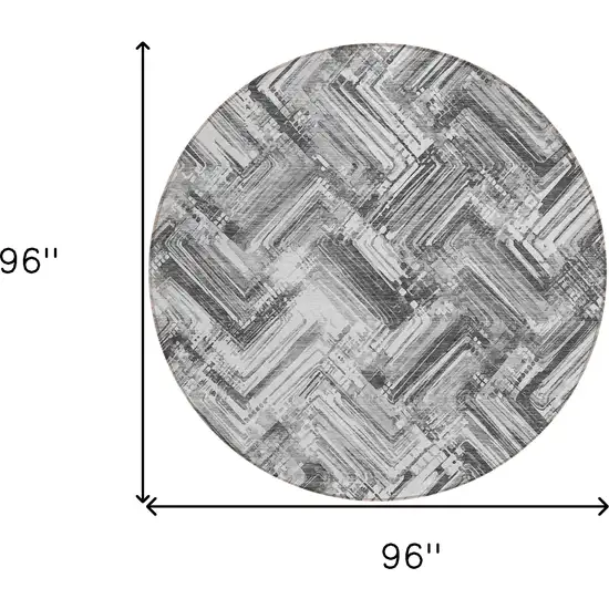 8' Gray Silver And Ivory Round Geometric Washable Indoor Outdoor Area Rug Photo 8
