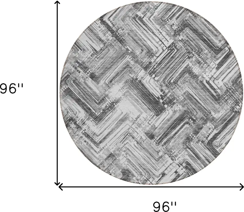 8' Gray Silver And Ivory Round Geometric Washable Indoor Outdoor Area Rug Photo 8