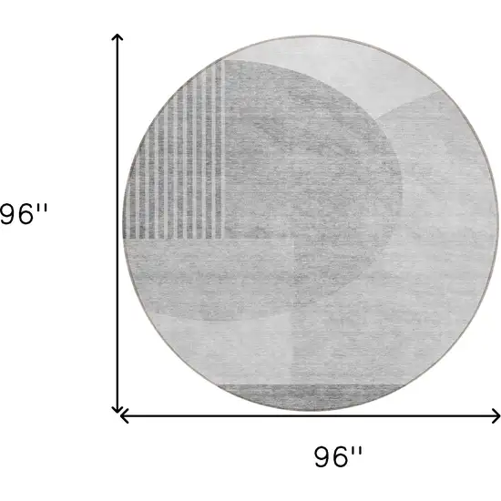8' Gray Silver And Ivory Round Geometric Washable Indoor Outdoor Area Rug Photo 3