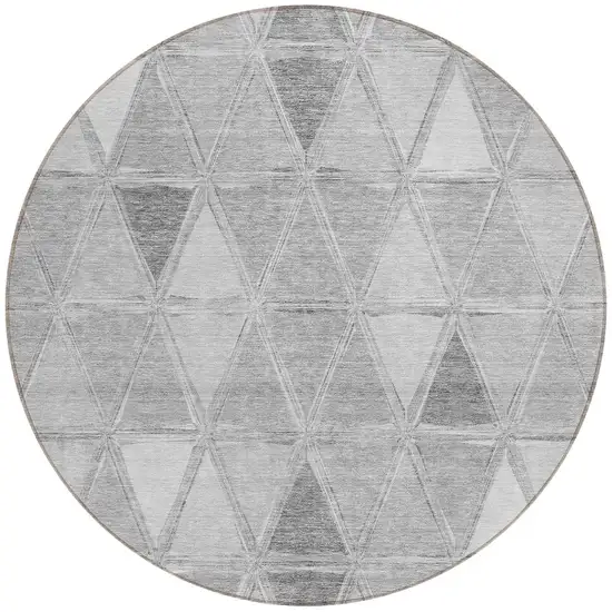 8' Gray Silver And Ivory Round Geometric Washable Indoor Outdoor Area Rug Photo 6