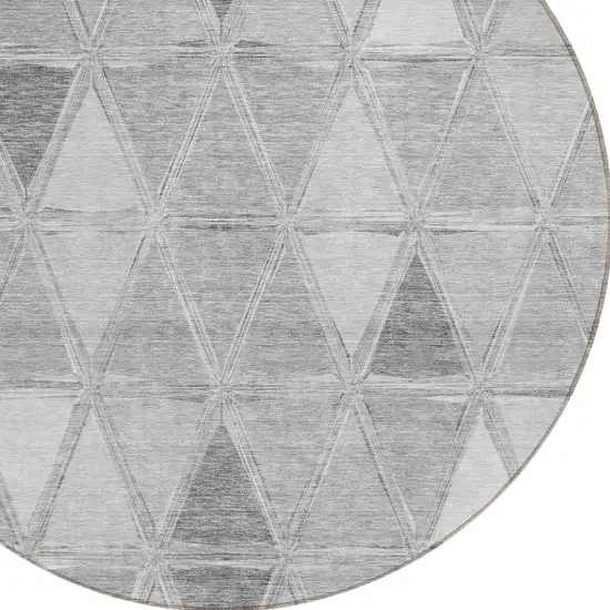 8' Gray Silver And Ivory Round Geometric Washable Indoor Outdoor Area Rug Photo 5