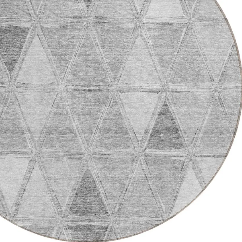 8' Gray Silver And Ivory Round Geometric Washable Indoor Outdoor Area Rug Photo 5