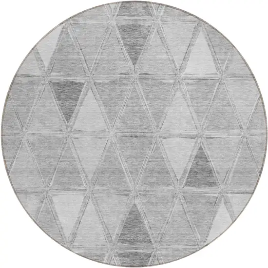 8' Gray Silver And Ivory Round Geometric Washable Indoor Outdoor Area Rug Photo 1
