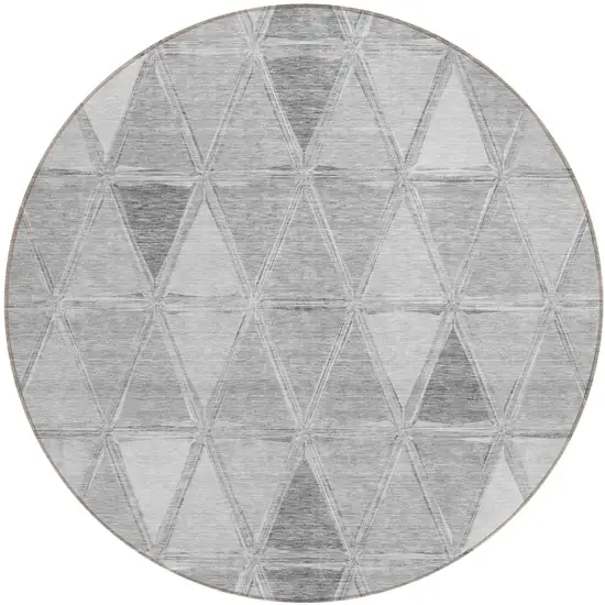 8' Gray Silver And Ivory Round Geometric Washable Indoor Outdoor Area Rug Photo 1