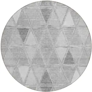 Photo of 8' Gray Silver And Ivory Round Geometric Washable Indoor Outdoor Area Rug