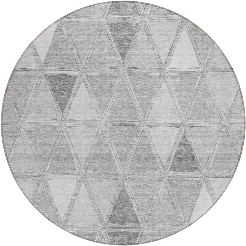 8' Gray Silver And Ivory Round Geometric Washable Indoor Outdoor Area Rug Photo 1
