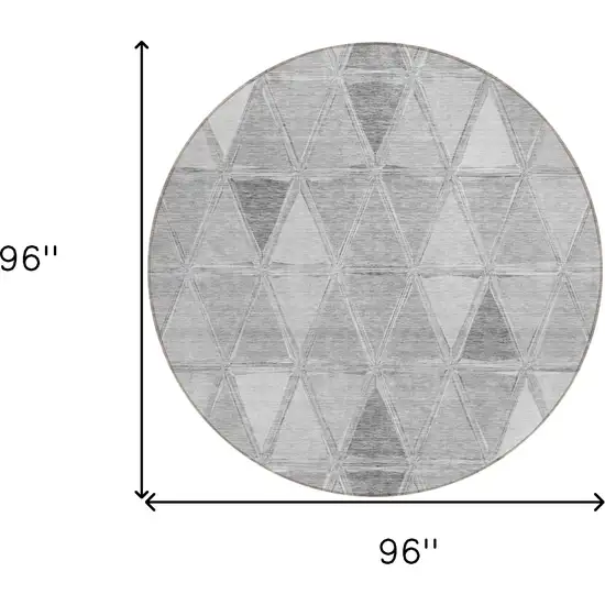 8' Gray Silver And Ivory Round Geometric Washable Indoor Outdoor Area Rug Photo 9