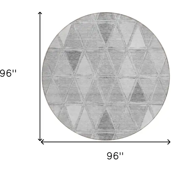 8' Gray Silver And Ivory Round Geometric Washable Indoor Outdoor Area Rug Photo 9