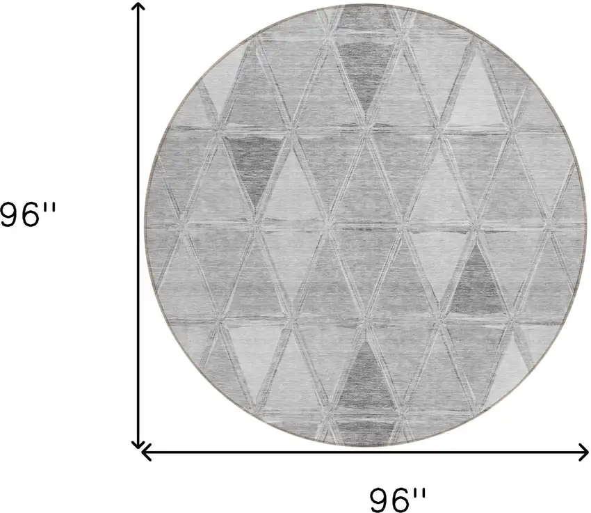 8' Gray Silver And Ivory Round Geometric Washable Indoor Outdoor Area Rug Photo 9
