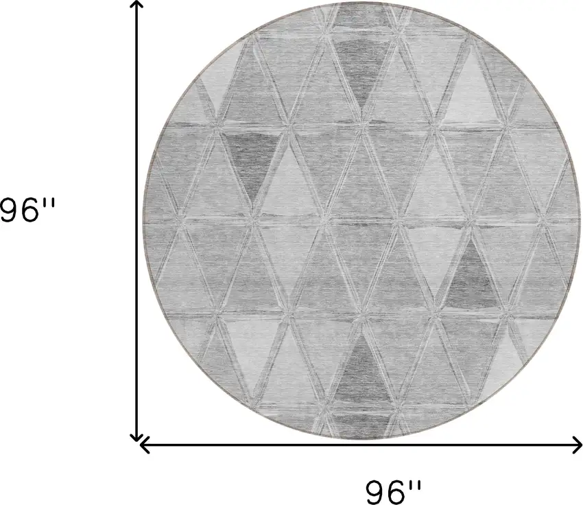 8' Gray Silver And Ivory Round Geometric Washable Indoor Outdoor Area Rug Photo 9