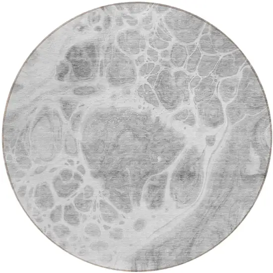 8' Gray Silver And Ivory Round Nautical Washable Indoor Outdoor Area Rug Photo 2