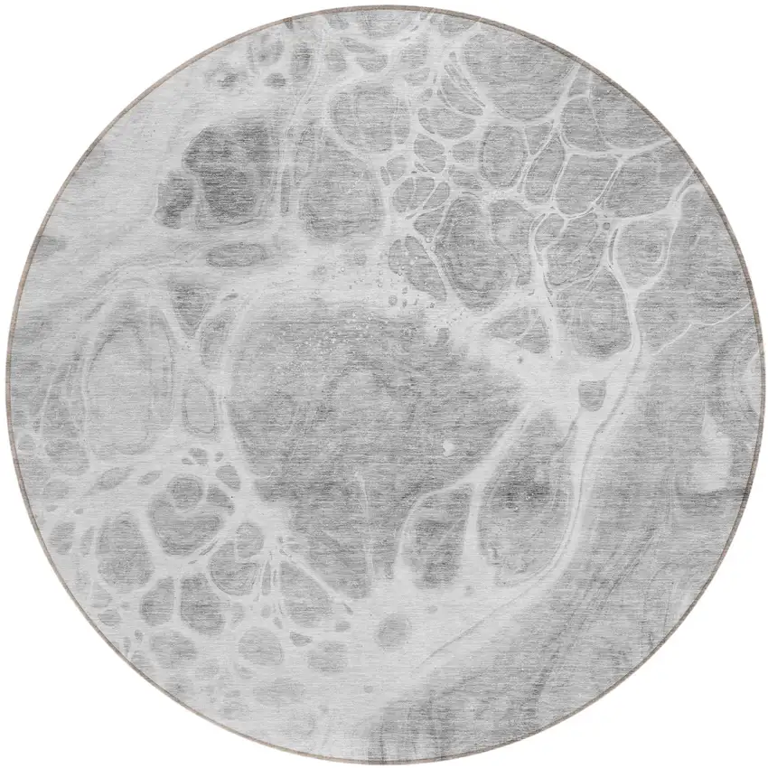 8' Gray Silver And Ivory Round Nautical Washable Indoor Outdoor Area Rug Photo 2