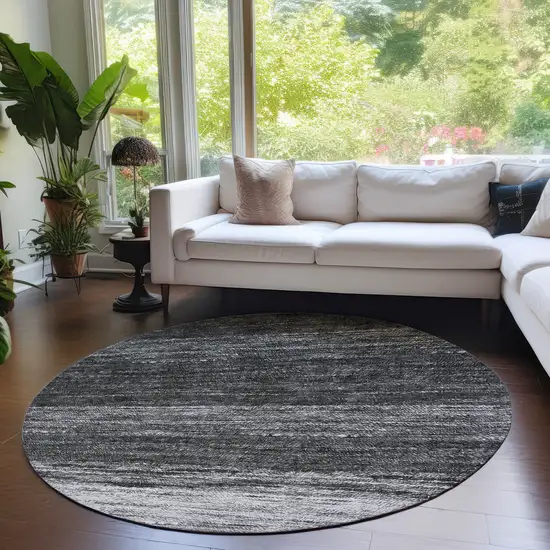 8' Gray Silver And Ivory Round Ombre Washable Indoor Outdoor Area Rug Photo 7