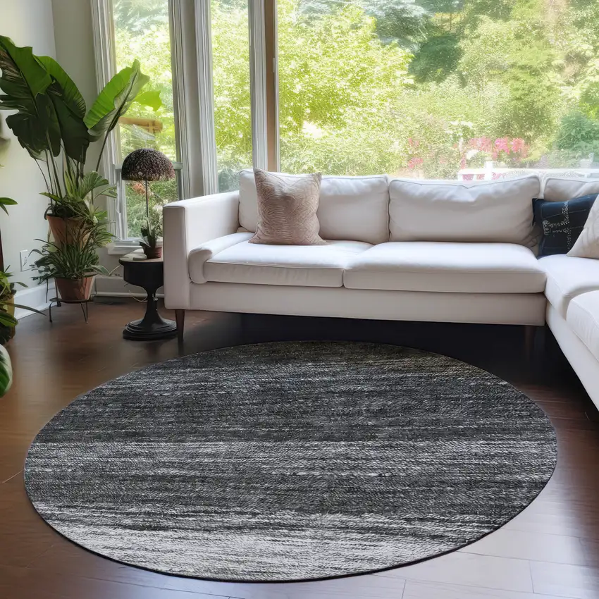 8' Gray Silver And Ivory Round Ombre Washable Indoor Outdoor Area Rug Photo 7