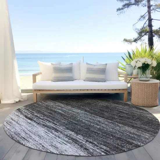 8' Gray Silver And Ivory Round Ombre Washable Indoor Outdoor Area Rug Photo 6
