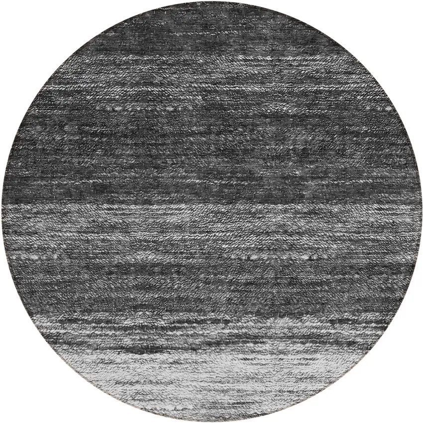8' Gray Silver And Ivory Round Ombre Washable Indoor Outdoor Area Rug Photo 2