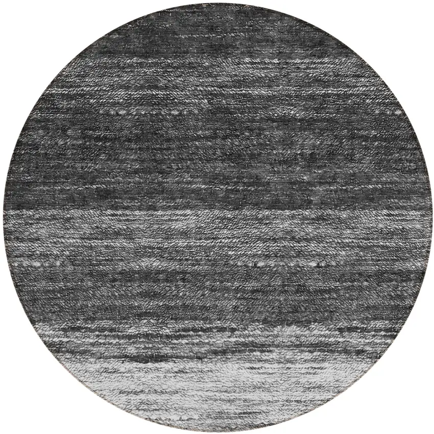 8' Gray Silver And Ivory Round Ombre Washable Indoor Outdoor Area Rug Photo 2