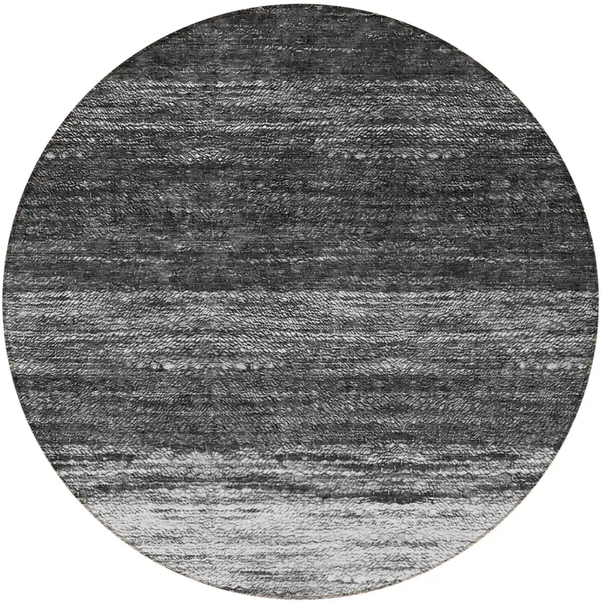 8' Gray Silver And Ivory Round Ombre Washable Indoor Outdoor Area Rug Photo 5