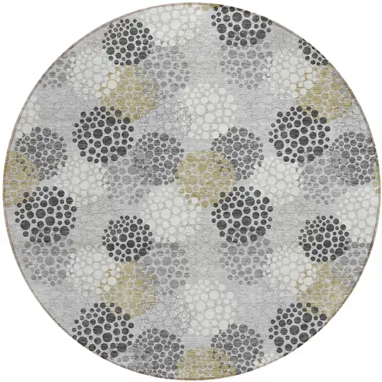8' Gray Silver And Ivory Round Polka Dot Washable Indoor Outdoor Area Rug Photo 2