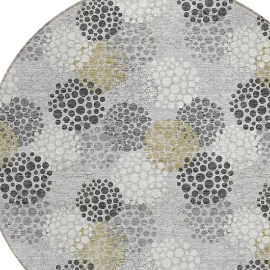 8' Gray Silver And Ivory Round Polka Dot Washable Indoor Outdoor Area Rug Photo 4