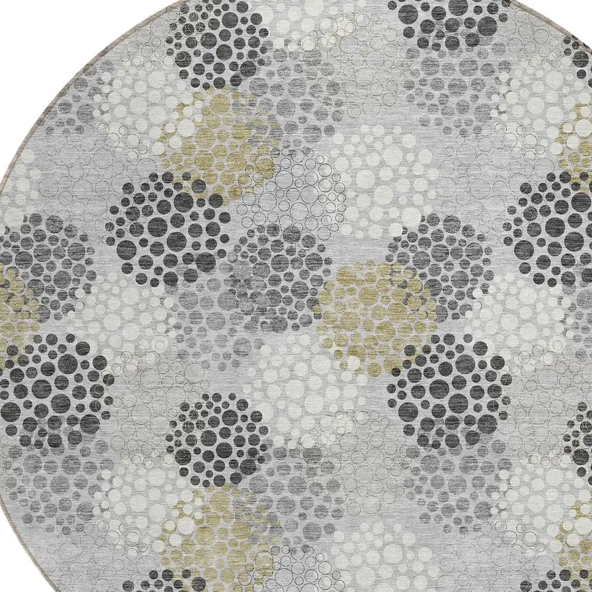 8' Gray Silver And Ivory Round Polka Dot Washable Indoor Outdoor Area Rug Photo 4