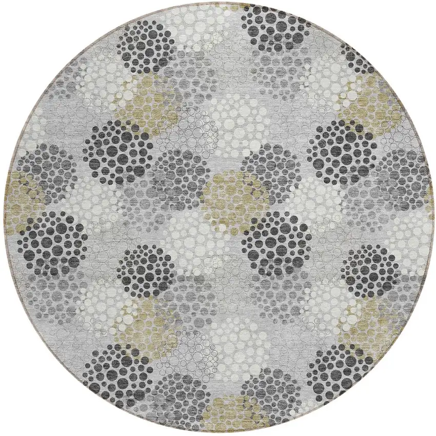 8' Gray Silver And Ivory Round Polka Dot Washable Indoor Outdoor Area Rug Photo 6