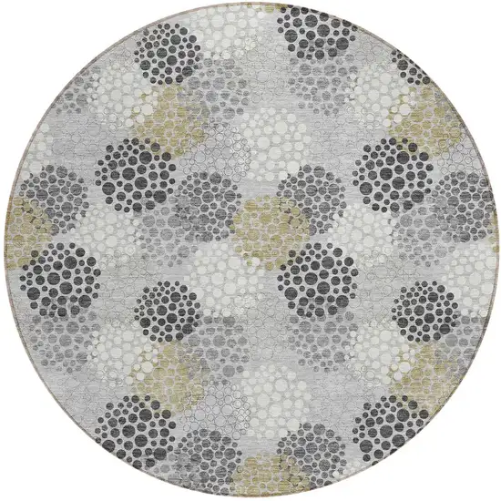 8' Gray Silver And Ivory Round Polka Dot Washable Indoor Outdoor Area Rug Photo 6