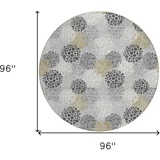 8' Gray Silver And Ivory Round Polka Dot Washable Indoor Outdoor Area Rug Photo 3