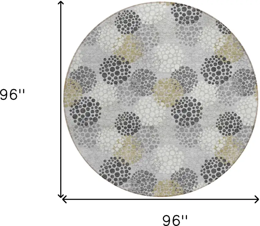 8' Gray Silver And Ivory Round Polka Dot Washable Indoor Outdoor Area Rug Photo 3