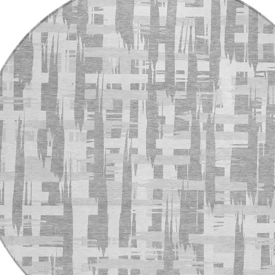 8' Gray Silver And Ivory Round Striped Washable Indoor Outdoor Area Rug Photo 4