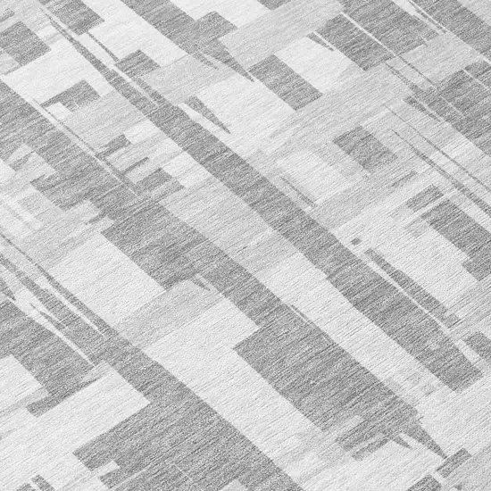 8' Gray Silver And Ivory Round Striped Washable Indoor Outdoor Area Rug Photo 8