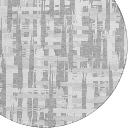 8' Gray Silver And Ivory Round Striped Washable Indoor Outdoor Area Rug Photo 8