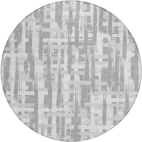 8' Gray Silver And Ivory Round Striped Washable Indoor Outdoor Area Rug Photo 1