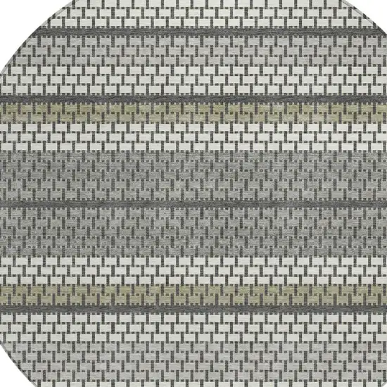 8' Gray Silver And Ivory Round Striped Washable Indoor Outdoor Area Rug Photo 2