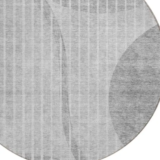 8' Gray Silver And Ivory Round Striped Washable Indoor Outdoor Area Rug Photo 4
