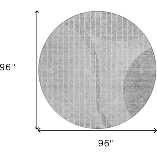 8' Gray Silver And Ivory Round Striped Washable Indoor Outdoor Area Rug Photo 9