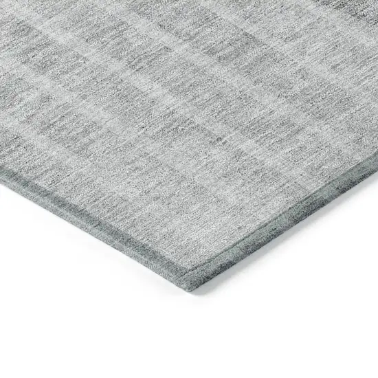 8' Gray Silver And Ivory Round Striped Washable Indoor Outdoor Area Rug Photo 3