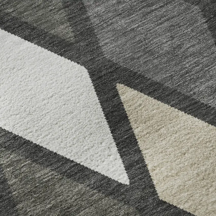 8' Gray Silver And Tan Geometric Washable Round Rug With UV Protection Photo 9