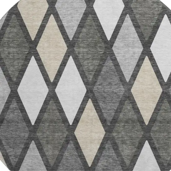 8' Gray Silver And Tan Geometric Washable Round Rug With UV Protection Photo 3