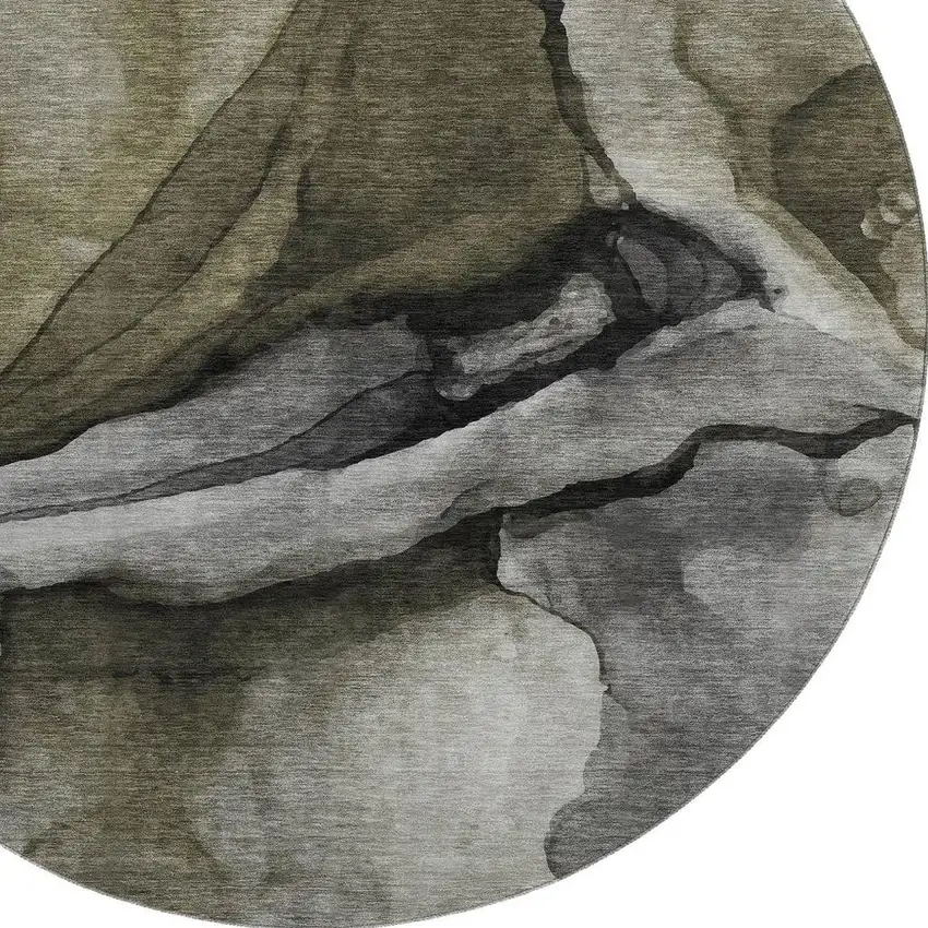 8' Gray Silver And Taupe Abstract Washable Round Rug With UV Protection Photo 3