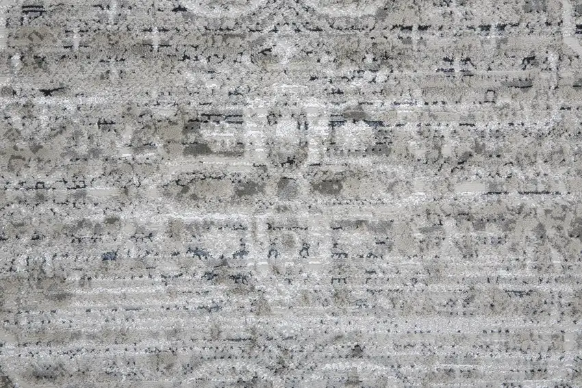 8' Gray Silver And Taupe Floral Power Loom Distressed Runner Rug Photo 5